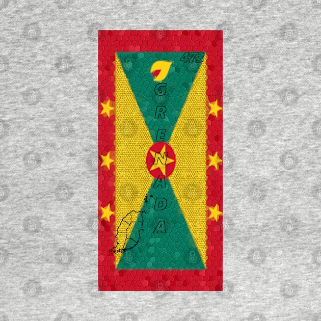 Grenada Flag Design with Map Outline and Area Code - Soca Mode by Soca-Mode